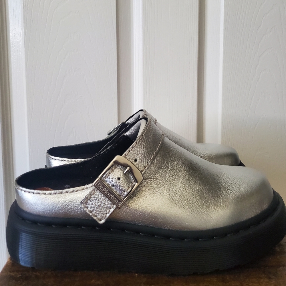 Silver Dr Martens Sling Back Mules - Picture 4 of 16